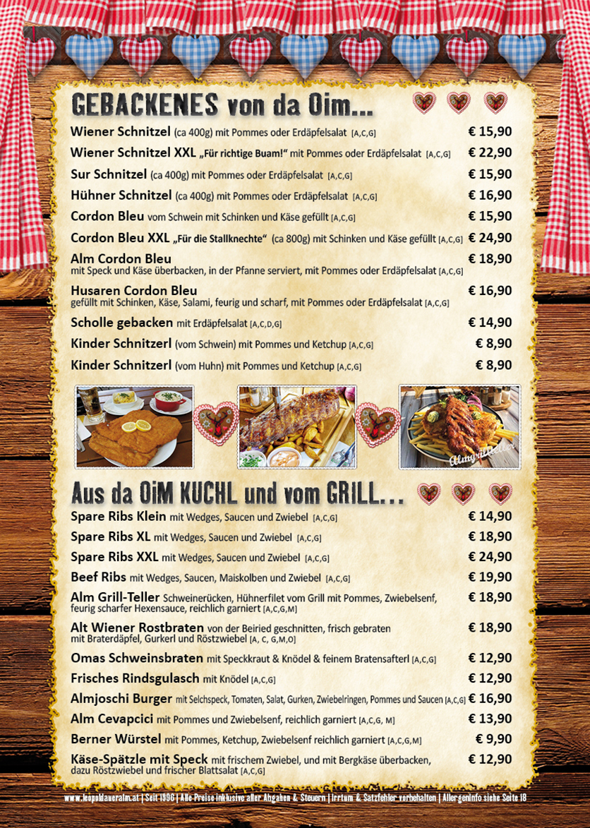 Die Speisekarte XXL Restaurant Leopoldauer Alm