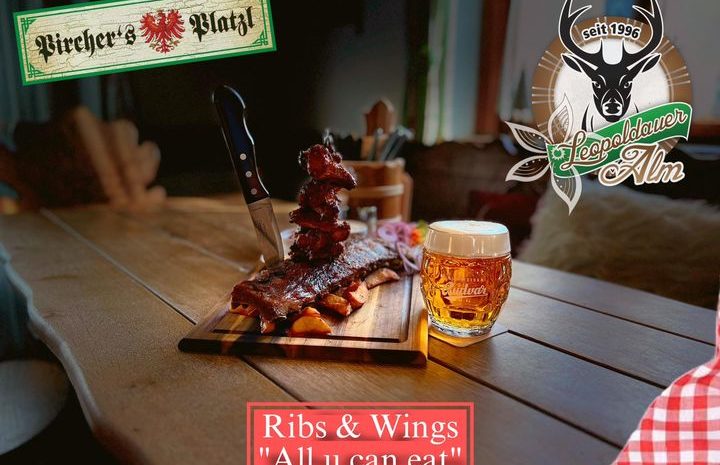  🍖 RIBS & WINGS🍖  “ALL U CAN EAT” am FR 05.09.2025 ab 17:00 UHR bis 21:00 UHR – EUR 28,00.– PRO Person